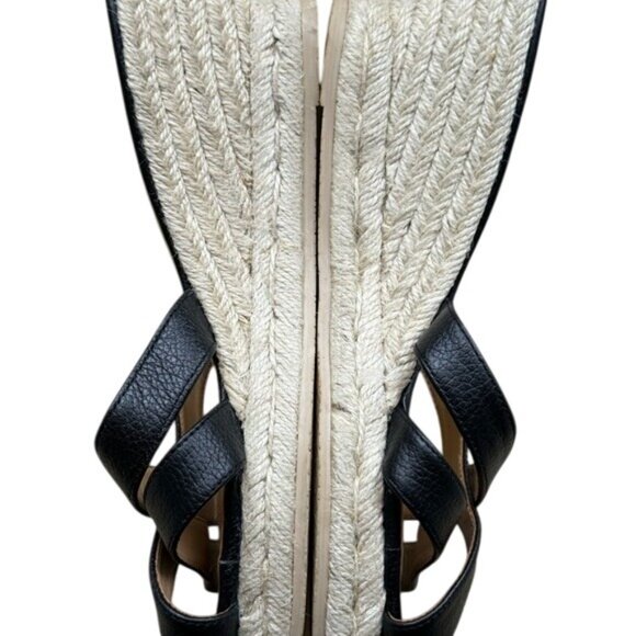 Talbots Black Women's Leather Wedge Espadrille Slide Sandals, size 8 - Picture 10 of 14